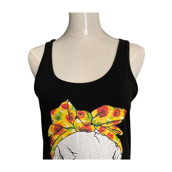 Womens Small Black T-Shirt Skull Sunflower Graphic Tank Top Sleeveless Halloween - Picture 10 of 11